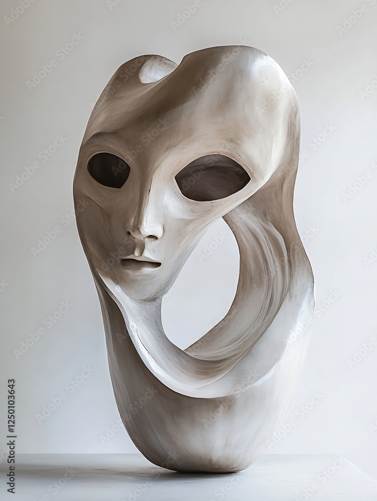 Aufkleber modern abstract sculpture depicting an enigmatic face with unique shapes and natural tones : generat