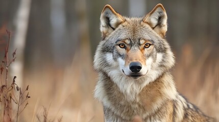 Obraz premium Majestic Wolf Staring Intently in Its Natural Habitat Surrounded by Wilderness : Generative AI