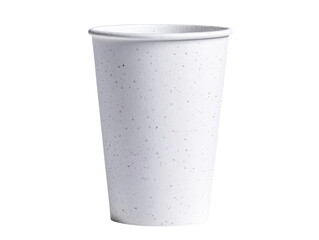 A disposable white paper cup with a speckled design, perfect for hot or cold beverages, isolated against a white background.