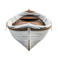 Obraz premium A vintage wooden boat with a white interior and rustic charm, perfect for maritime-themed projects.
