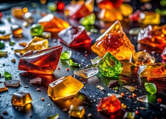 Abstract Food Photography Background: Shattered Glass Chunks & Culinary Textures