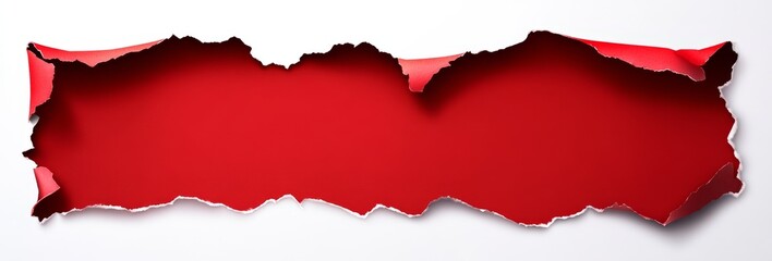 Ripped Red Paper Banner on White Background