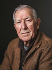 Obraz premium Aged Man with Wisdom and Character in Thoughtful Portrait Against Dark Background : Generative AI
