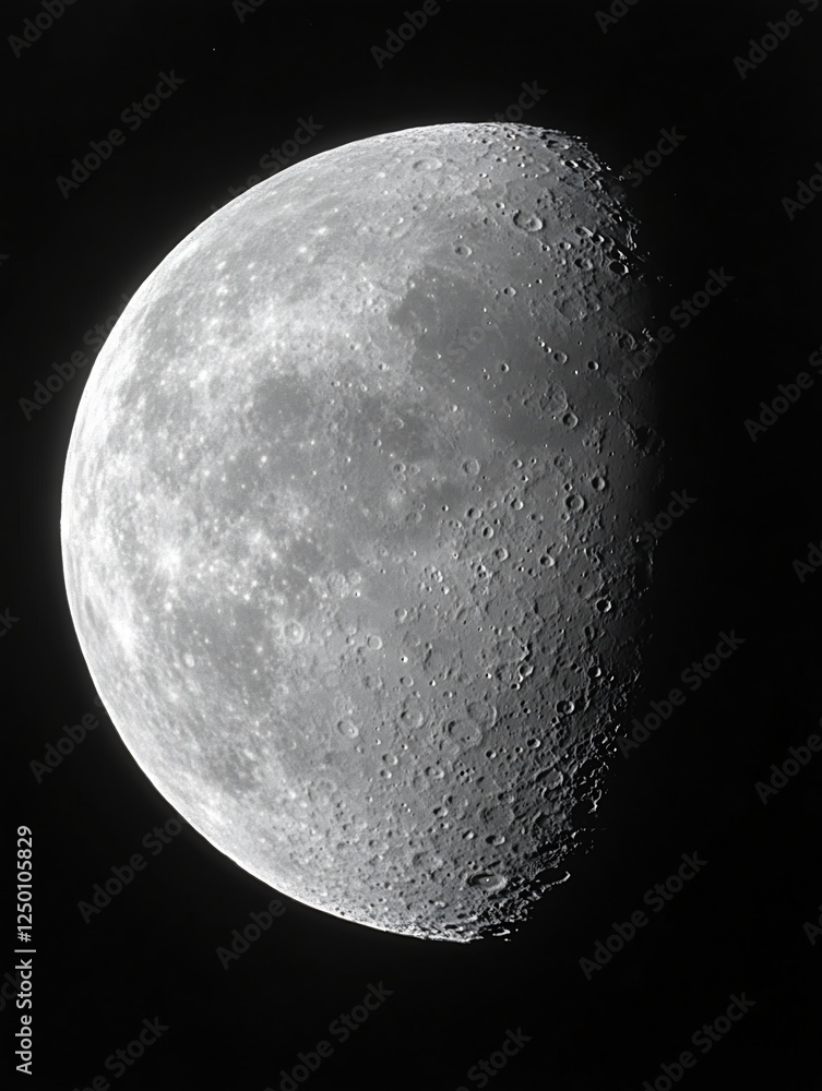 Poster stunning high resolution image of the moon showing its craters and details against a black backgroun