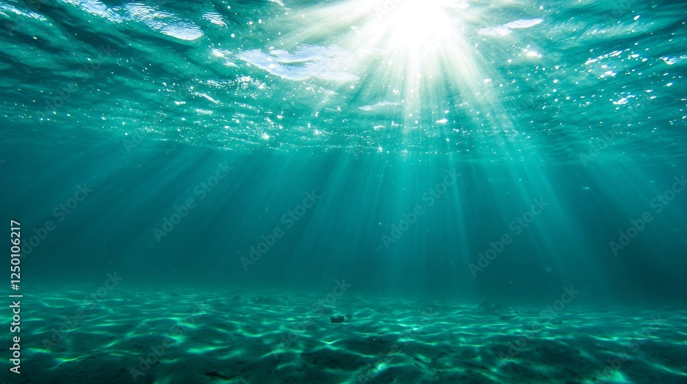 Poster Underwater Sunbeam Effect on Crystal Clear Aquatic Scene with Tranquil Vibes : Generative AI
