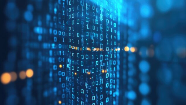 Abstract digital binary code flowing.