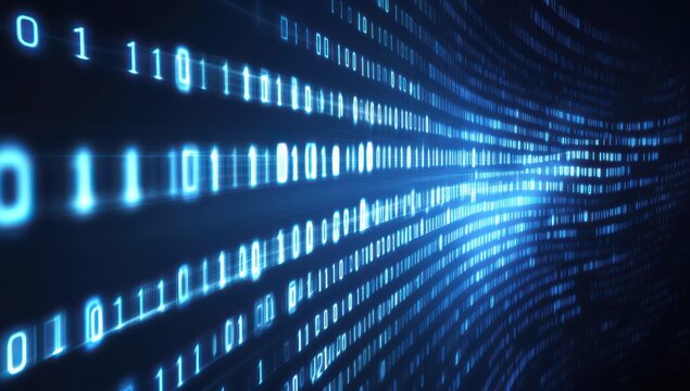 Abstract binary code flowing in a digital stream.
