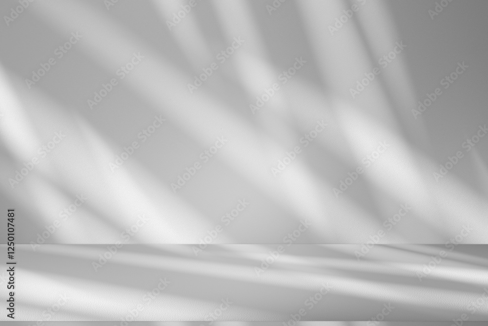 Aufkleber Wall interior background, studio and backdrops show products.with shadow from window color white and grey. background for text insertion and presentation product	