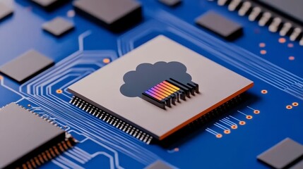 Abstract Cloud Computing Concept with Microchip and Circuit Design