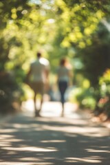 Fototapeta premium Soft Focus Romantic Walk Through Lush Green Garden Pathway in Blurry Background : Generative AI