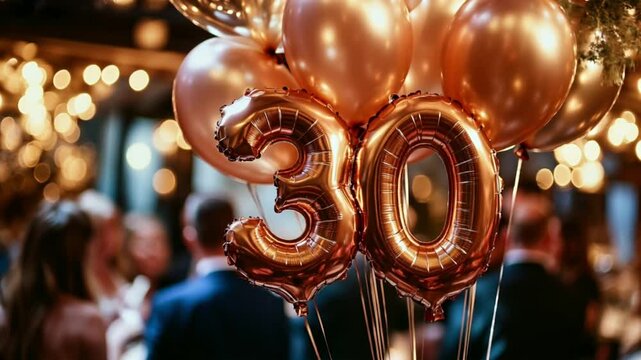 Celebrating Milestone Golden 30th Birthday with Balloons and Party Atmosphere
