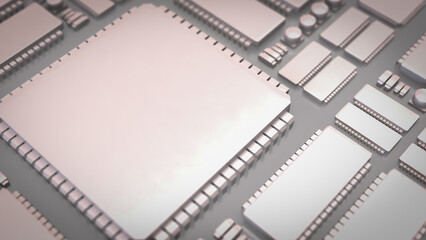 The White PCB Board for It to Technology concept 3d Rendering.