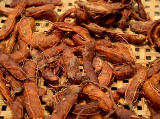 close up of a bunch of dried tamarind