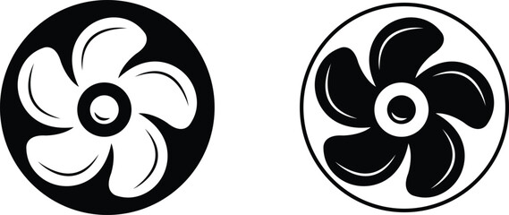 Electric fan icons set. Air conditioning heating and cooling black fan bicolor line and flat vector collection isolated on transparent background. Wind symbol , cold temperature design concepts.