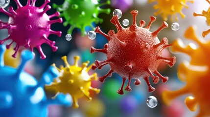 Colorful 3d Render of Viruses With Intricate Details