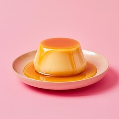 Creamy Caramel Pudding with Delicate Pink Background