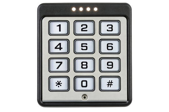 Numeric keypad with illuminated buttons isolated with transparent background
