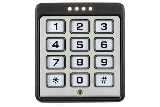 Numeric keypad with illuminated buttons isolated with transparent background
