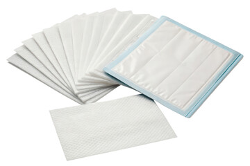 Set of white cleaning wipes and pads isolated with transparent background