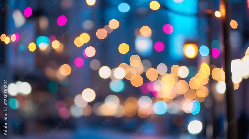 Poster vibrant and colorful bokeh lights creating a festive atmosphere at night : generative ai