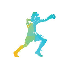 Aggressive Colorful Boxing Men Vector Illustration