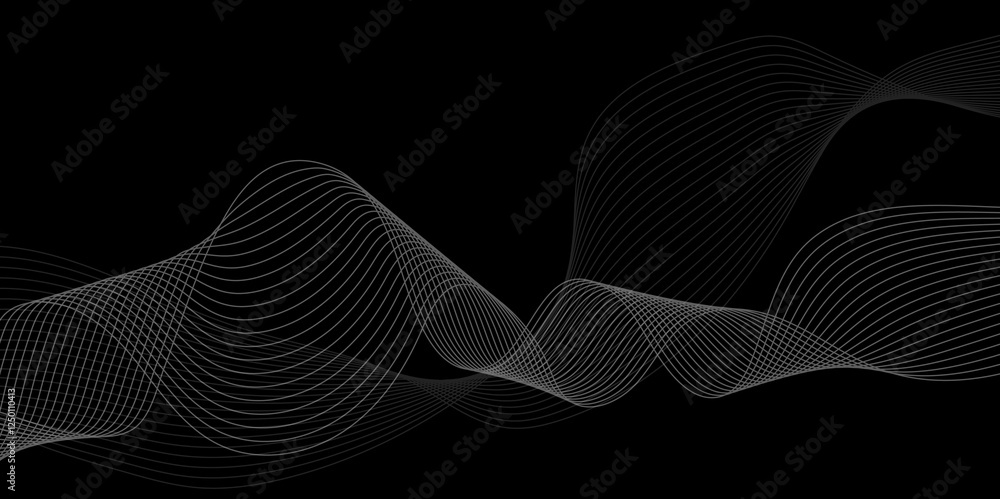 Poster abstract black background with whit line. modern template abstract design flowing particles digital 