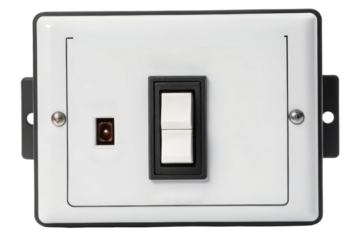 White plastic panels with switches and sensors isolated with transparent background