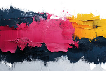 A vibrant abstract painting featuring dynamic colors like pink, yellow, and blue, showcasing...