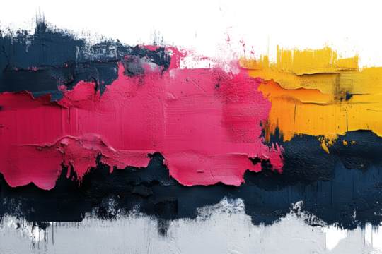 A vibrant abstract painting featuring dynamic colors like pink, yellow, and blue, showcasing artistic brushstrokes and textures in a modern style.