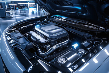 Engine bay of a modern vehicle