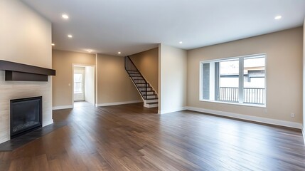 Spacious Modern Living Room with Fireplace and Natural Light for Cozy Home Aesthetics : Generative AI