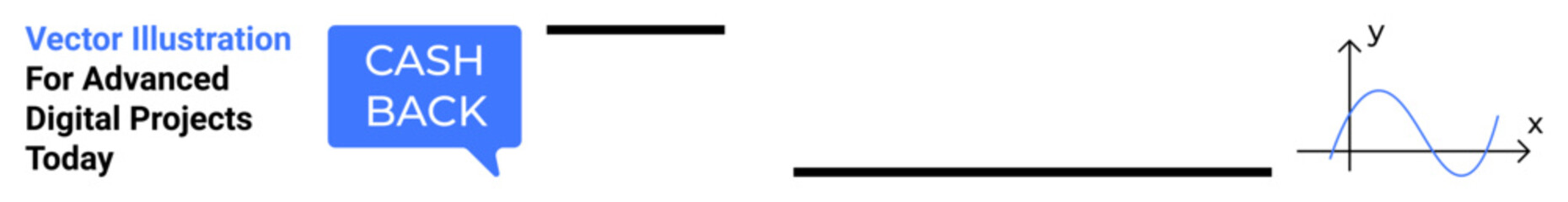 Blue cash back speech bubble alongside text and X-Y graph. Ideal for finance, growth, analytics, marketing, data visualization, technology, digital projects, flat landing page banner