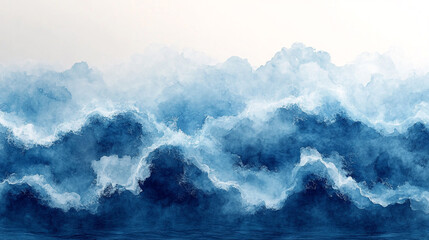 Obraz premium Abstract Blue Watercolor Ocean Waves Painting Texture Background Design art sea sky image style 