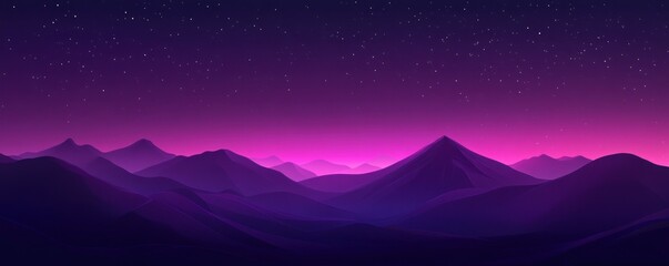 Purple mountain range at night under starry sky.