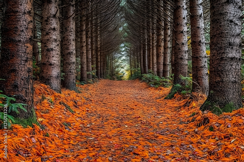 Poster autumnal forest path lined with trees
