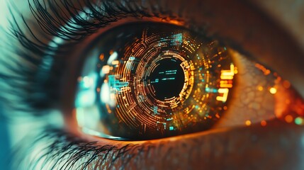 Futuristic eye with digital interface design.
