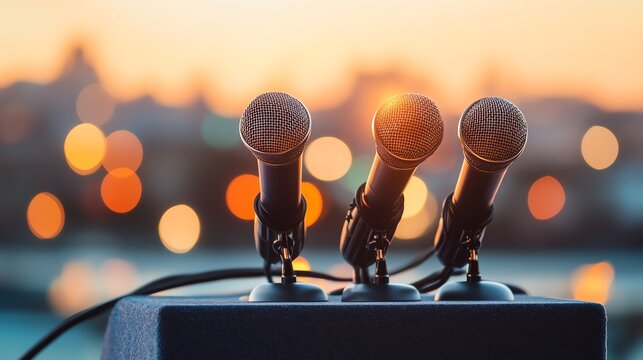 Microphones ready for a lively discussion.
