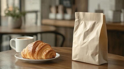 Savoring morning coffee and croissant delight cozy  table close-up food photography warm atmosphere intimate culinary experience