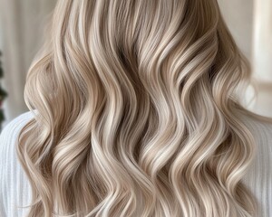 Fototapeta premium Styling waves for long blonde hair salon setting hair care tips indoor environment close-up view beauty concept