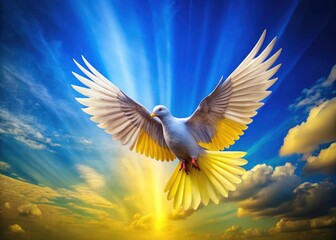 Naklejka premium Support Ukraine: Peace. A stylized bird against the Ukrainian flag, inspiring hope.