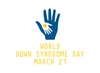 Obraz premium World down syndrome day. March 21. Hand icon with love icon on white background. Poster or banner. Flat design vector illustration.