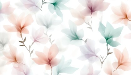 Pastel magnolia blossoms seamless pattern, soft floral design, white background, for textile printing
