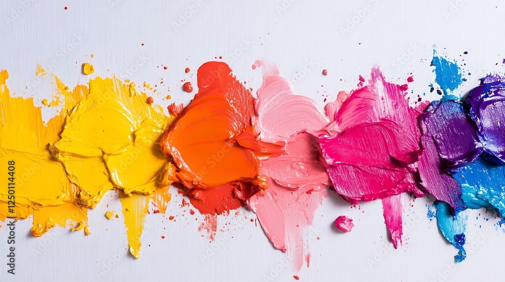 Aufkleber vibrant palette of oil paint colors smeared in a beautiful array on a canvas for artistic creation :