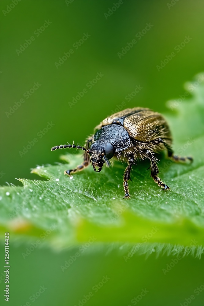 Aufkleber close up of a beetle crawling on a leaf in a natural environment : generative ai