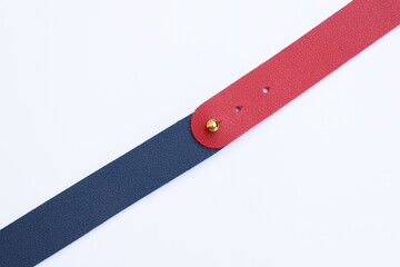 dark blue and red leather strap isolated on white background