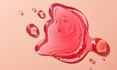 Vibrant Watery Serum Forming Smooth Puddle with Glowing Droplets in Minimalist Studio Setting