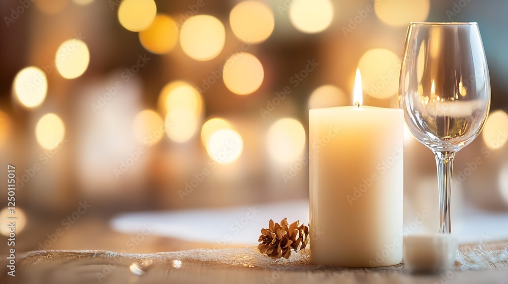Aufkleber elegant candle and glass on a table with beautiful bokeh background : generative ai