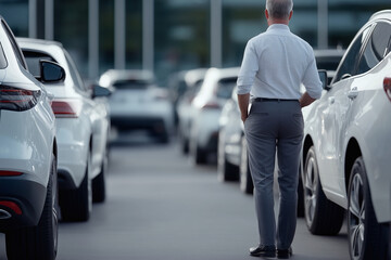 Man viewing automobiles