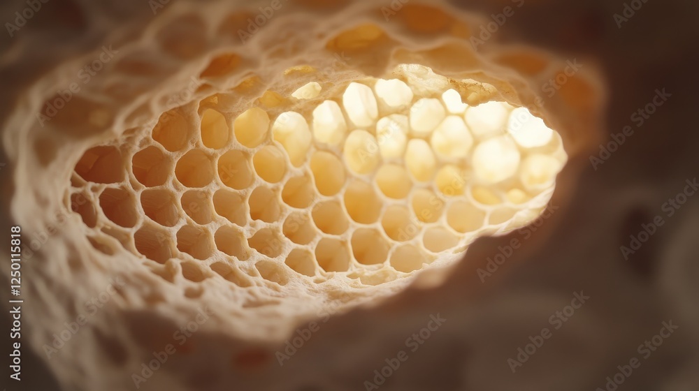 Aufkleber food texture concept. honeycomb structure illuminated from within showcasing hexagonal cells.