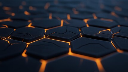 Obraz premium Glowing Orange Hexagon Pattern Dark Backgrounds